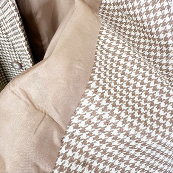Vintage Gianni Sport Blazer Jacket Womens 12 Houndstooth Tan Neutral Equestrian - Picture 8 of 9